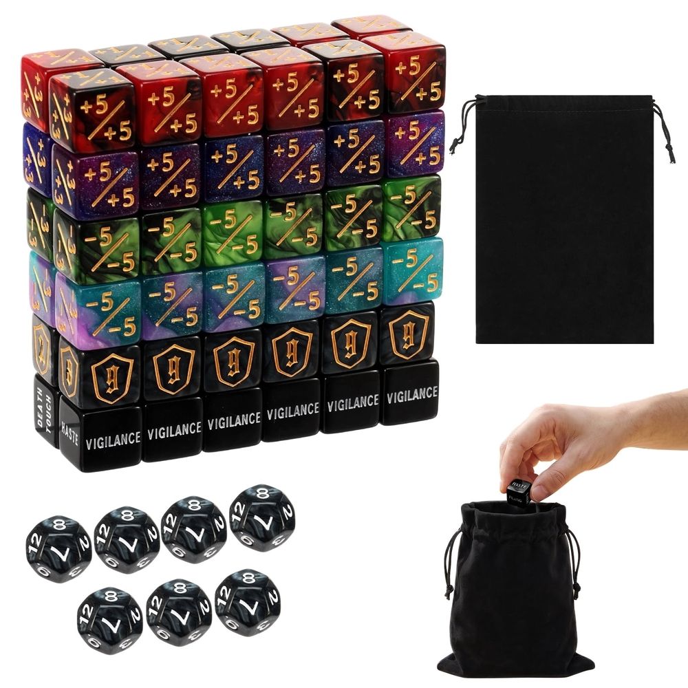 79Pcs Magic Dice Counters, Counter Dice Set Acrylic Ability Keyword Counter and Plus Minus Dice Set for Card Games