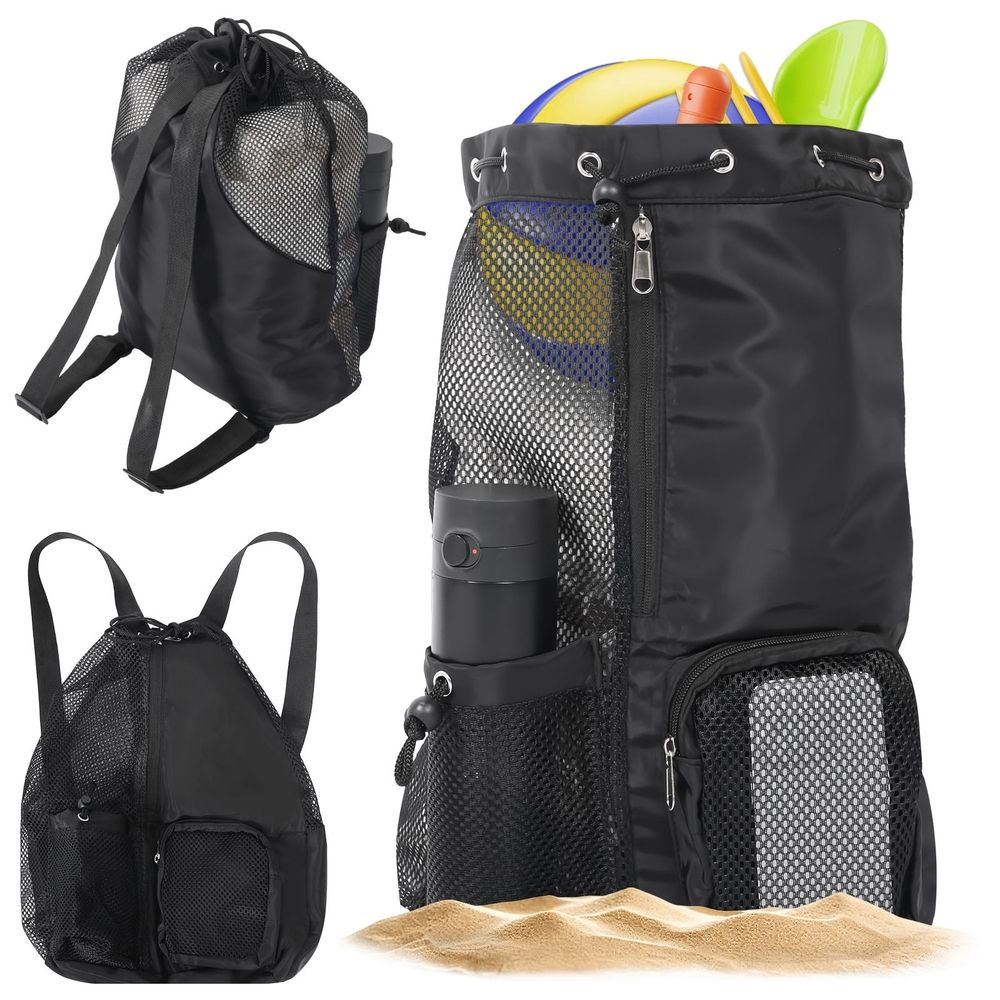Nylon Mesh Drawstring Swim Bag – Large Capacity Partitioned Storage, Lightweight, Ideal for Pool, Gym & Sports ( Green )