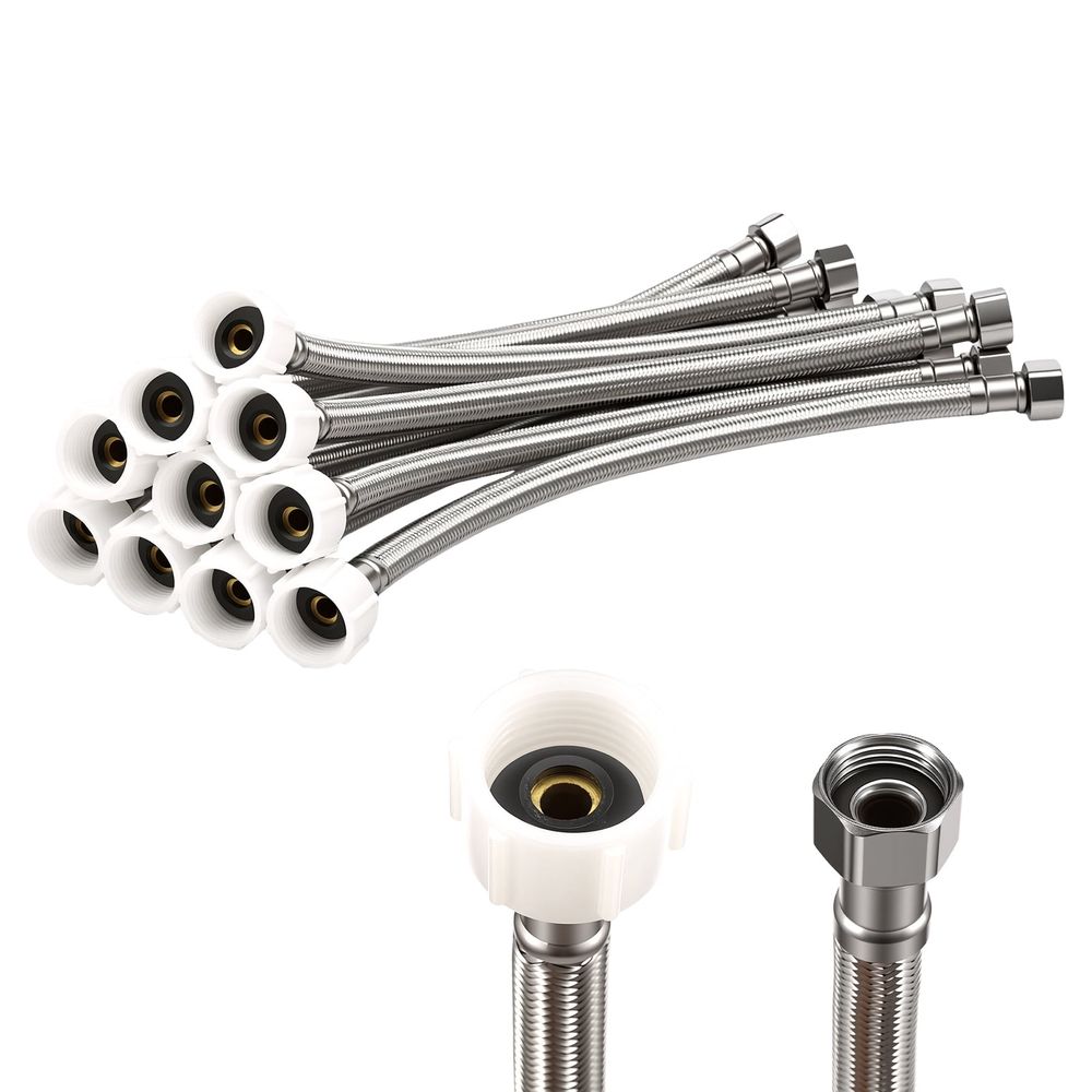 10 Pack Toilet Water Supply Line 11.8 Inch Braided 7/8" Ballcock x 3/8" Compression Flexible Toilet Water Hose Connector Stainless Steel Water Supply Line for Replacement