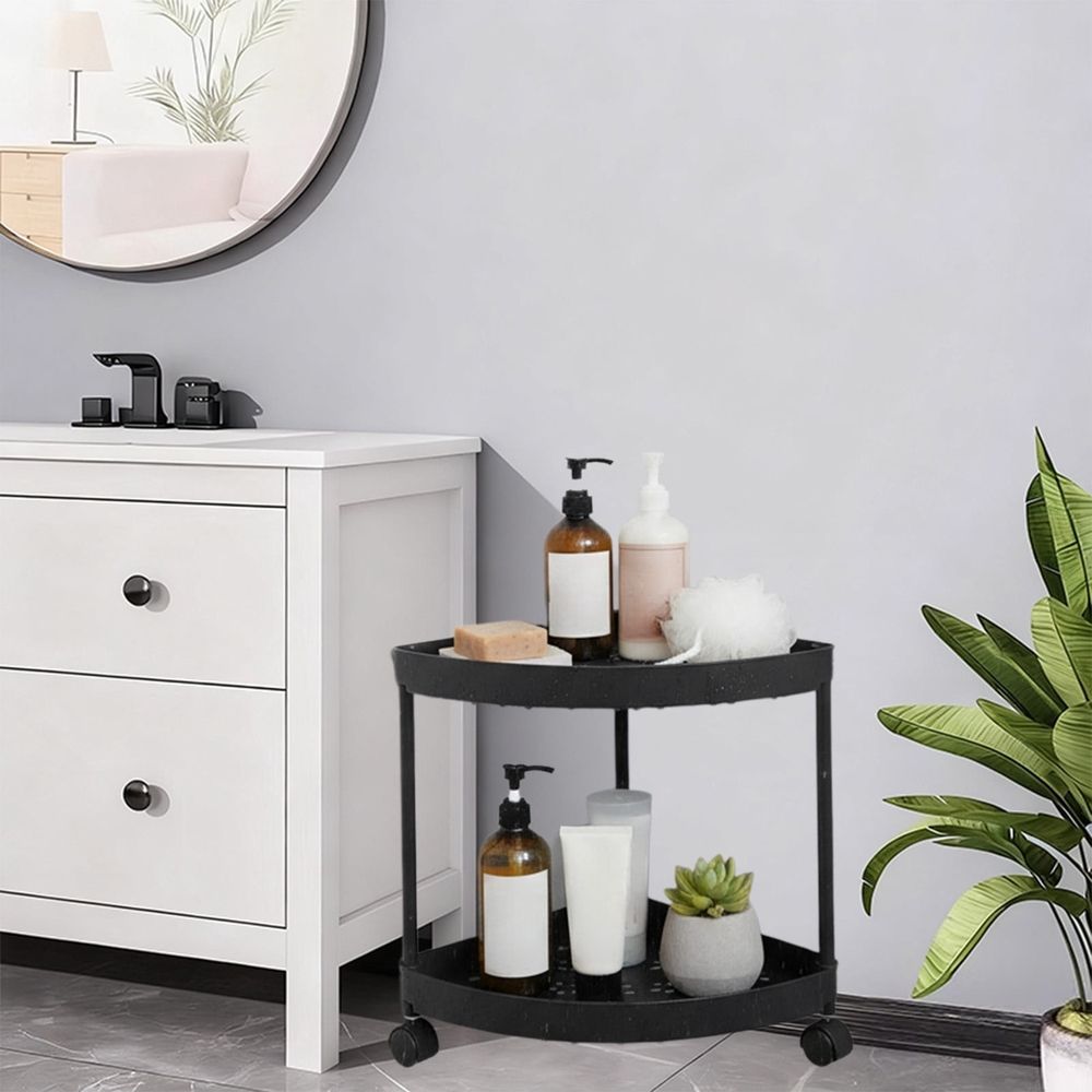 Freestanding Corner Storage Rack for Bathroom Toiletries - Plastic Shelf Organizer for Living Room, Bedroom, or Kitchen - Space Saving Side Table, 1 Pack