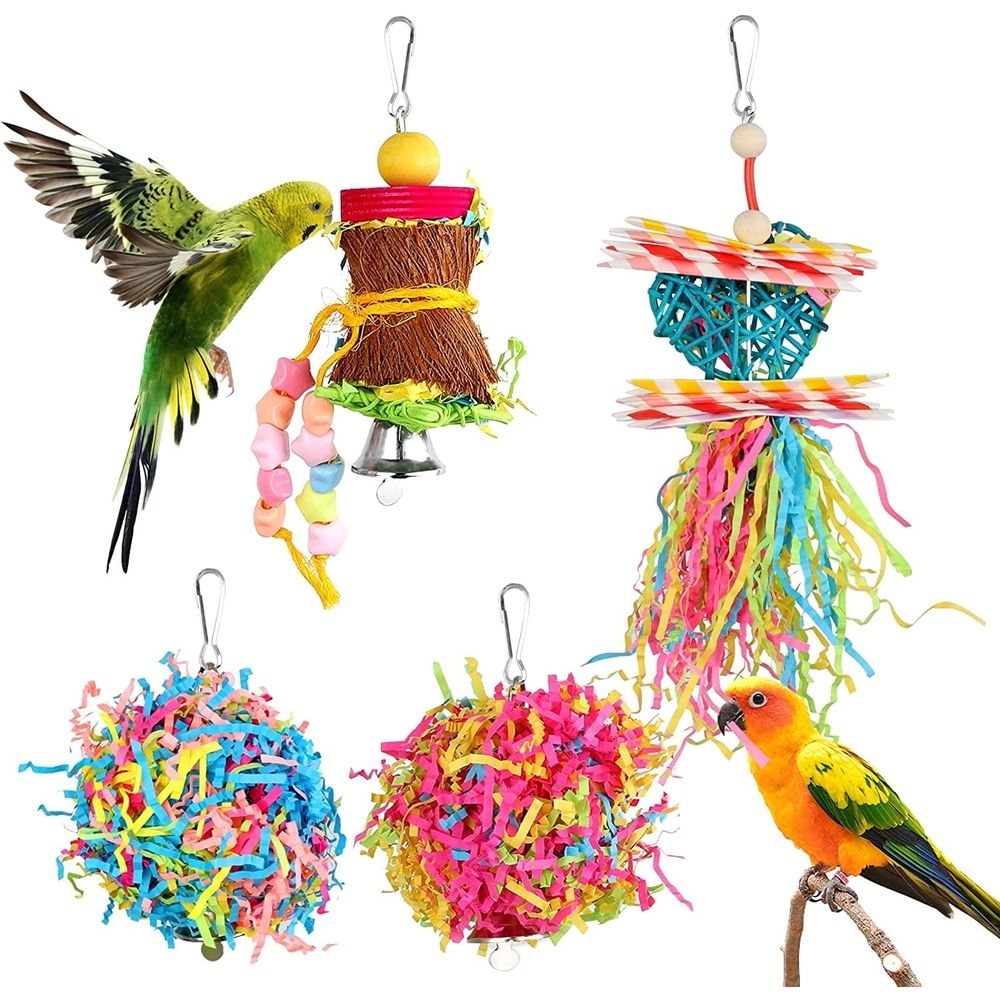 4 Pack Bird Shredder Toys Small Parrot Chewing Toys Parrot Cage Foraging Hanging Toy for Small Bird Parakeets Parrotlets Lovebirds CockatielsB