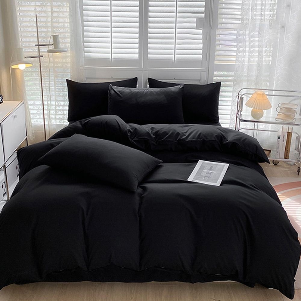 Cotton Blend 4 Piece Bedding Set - Bed in a Bag with Flat Sheet, Fitted Sheet, Duvet Cover and Two Pillowcases - Machine Washable All Season Bedroom Bedding for Home Guest Room