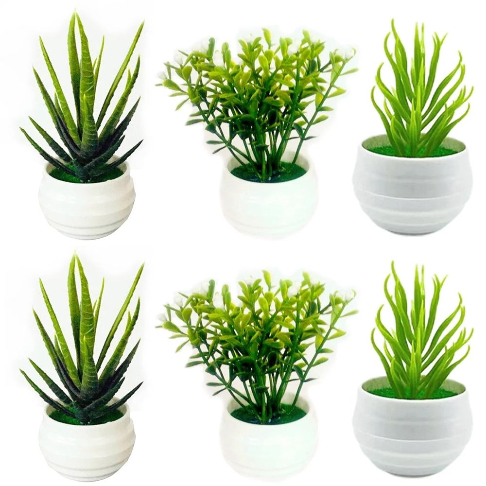 6-Pack Artificial Succulent Plants with Pots - Small Indoor Succulents for Windowsills, Bedroom, Desk, and Bathroom Home Decor | Gift for Plant Lovers Green