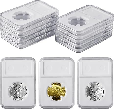10-Pack 24mm Coin Slab Display Holder, Clear Acrylic Storage Case for Liberty, Barber, Standing Liberty, and Other 24mm Coins, Four-Point Fixation Coin Collection Box