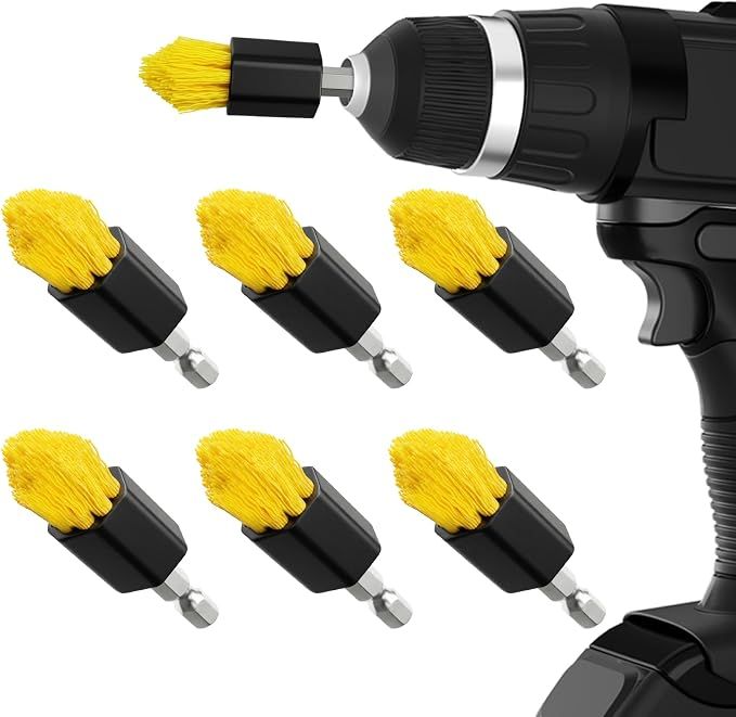 6 Piece Drill Brush with Multi-Purpose & Grout Head,Crevice Cleaning Brush，3/4”W Drill Brush Attachment Set, Detailing Brushes for Home/Kitchen/Bathroom/Grout/Tile/Shower/Tub