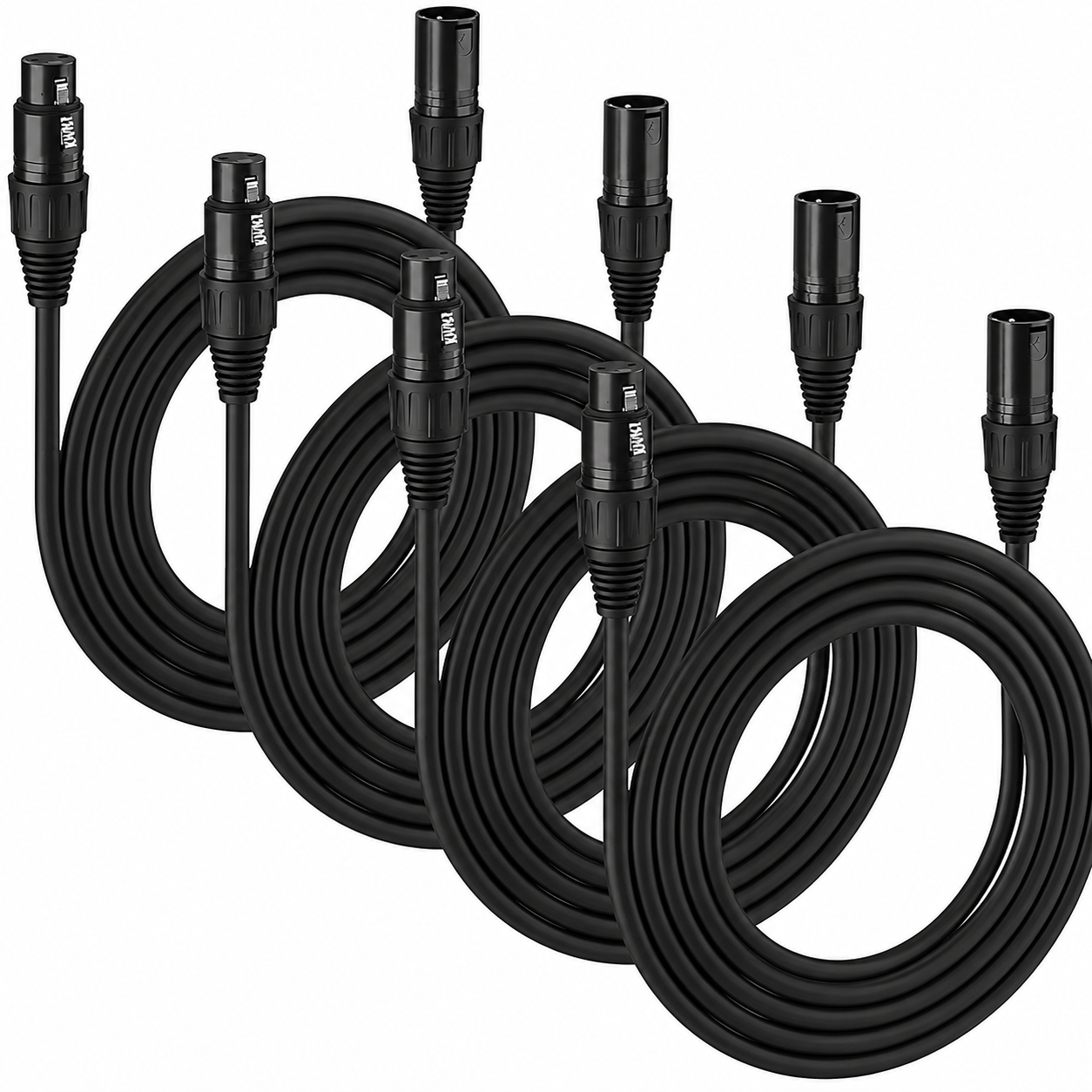 4 Pack 6.6ft 3 Pin DMX Cable, XLR Male to Female Signal Wire 110 Ohms for Stage Lighting & DJ Lights, Black
