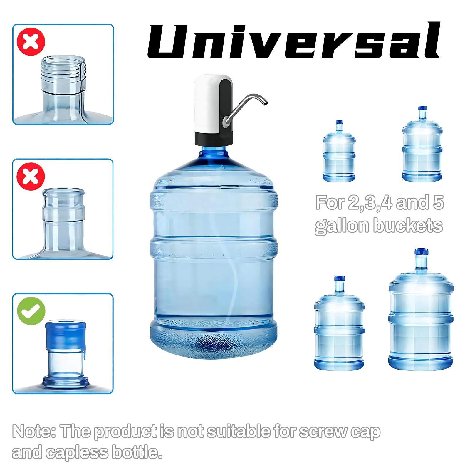 Water Dispenser for 5 Gallon Bottle,Portability Electric Water Pump with USB Data Cable,White Automatic Drinking Water Bottle Pump
