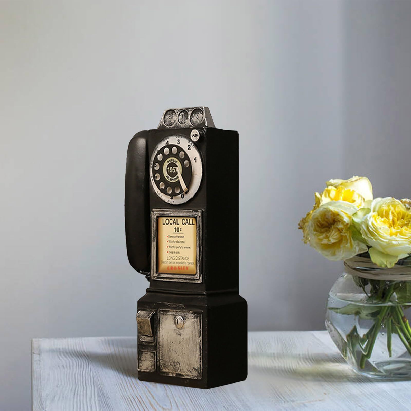 Vintage Telephone Model - L 3.74" x W 2.95" x H11.4 Black Antique Landline Phone Props Old-Fashioned Resin Wall Decoration Rotary