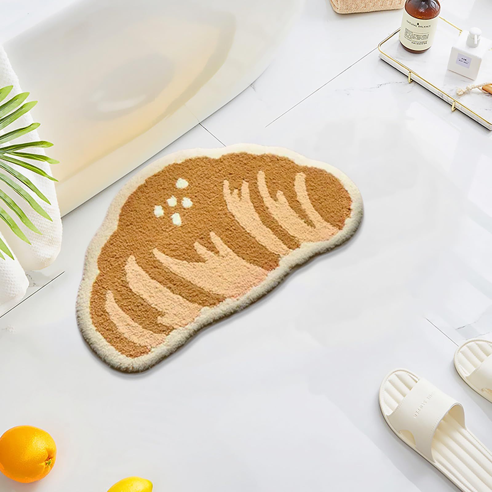 Funny Bathroom Rugs Cute Croissant Shape Washable Accent Home Decoration Rugs for Sink, Bathroom, Bedroom, Kids Room 25''×16''