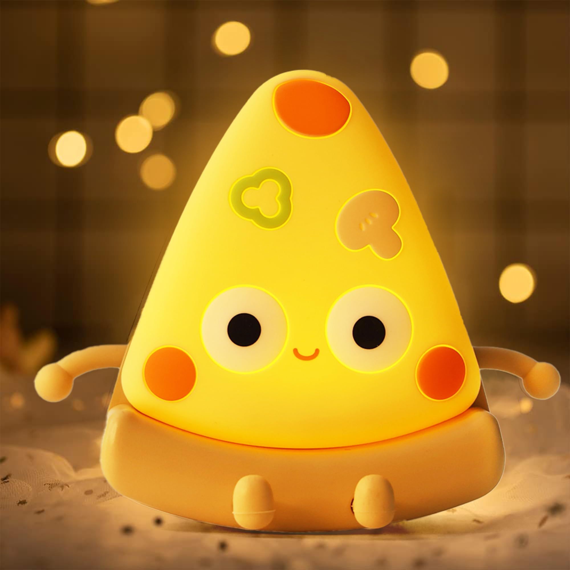 Cute Pizza Night Light, Soft Silicone Pizza LED Touch Lamp for Kid, Nursery Portable Nightlight with Dimmable Timer, Bedroom