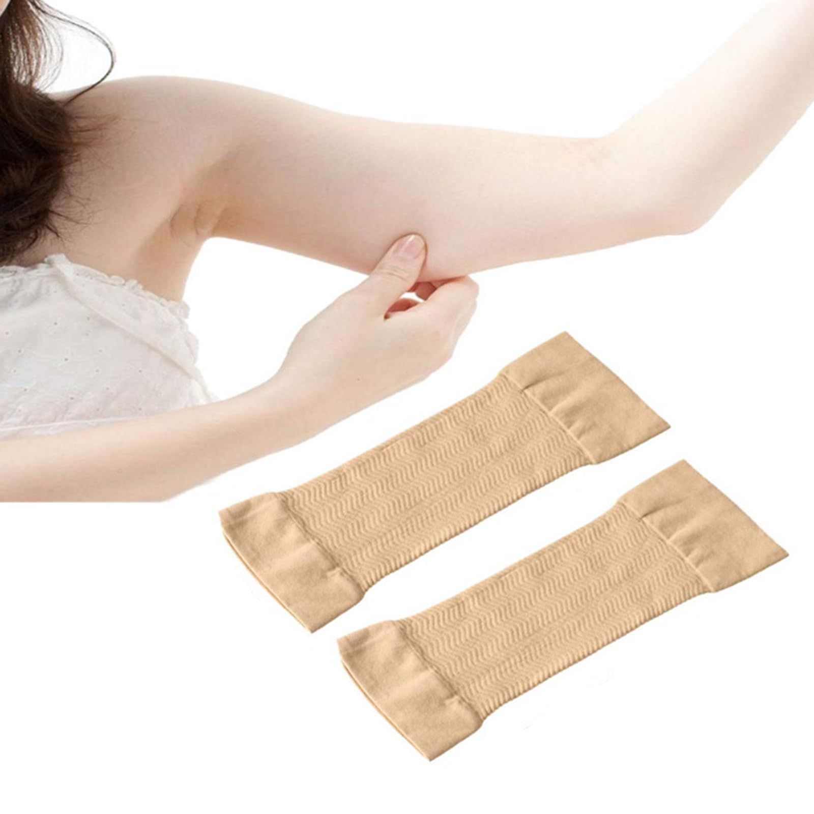 2 Pairs Arm Slimming Shapers for Women, Upper Arm Compression Sleeve Shaper, Arm Wraps for Flabby Arms, Beige