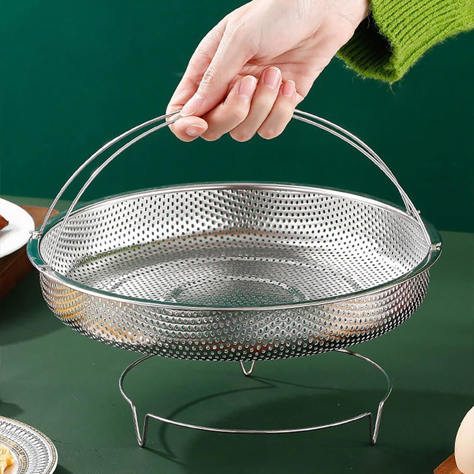 Steamer Basket for Steaming Vegetable Dumplings, Rice Pasta Fruit Washer, Stainless Steel Food Steamer Basket with and Base Leg
