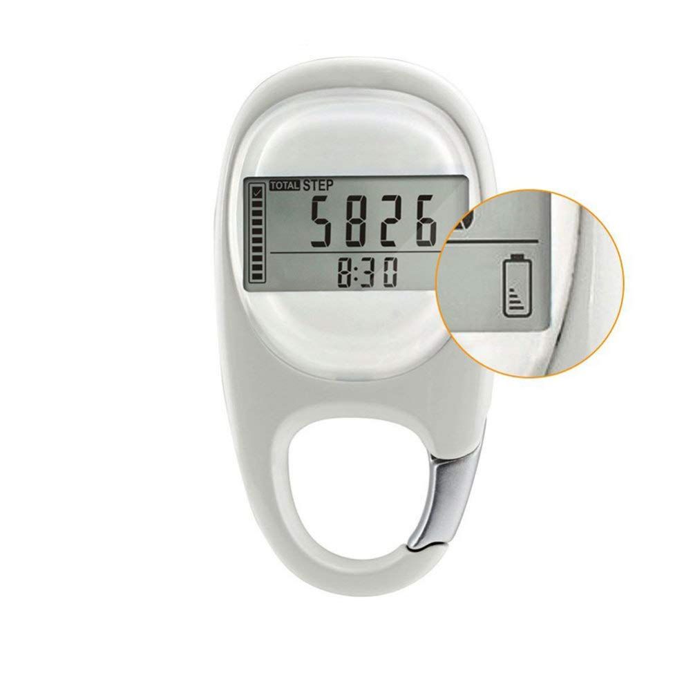 3D Digital Pedometer with Clip, Walking Step Counter for Men Women Kids, Track Steps and Miles/Km Calories Burned (White)