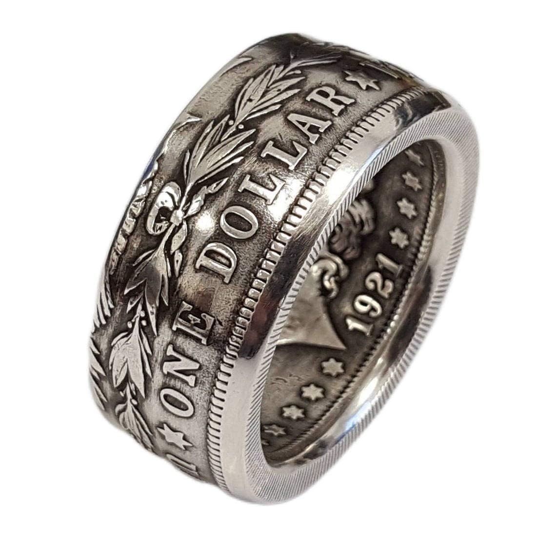 Premium Alloy Alphabet Ring for Men and Women Silver Dollar Coin Design Ring Coin Rings for Men and Women Vintage(Size 13）