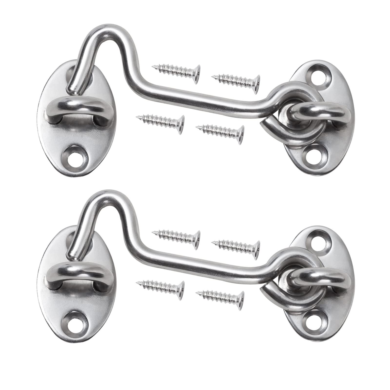 2 pcs Barn Door Latch Door Lock Hardware, Sliver Sliding Door Lock Eye Hook Latch with Screws, Rust-Resistant Metal Gate Latch