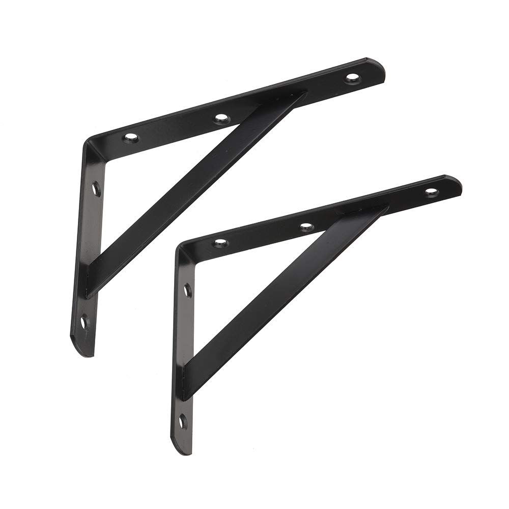 2Pack Heavy Duty L Brackets for Shelves, 90 Degree Triangle Metal Supports for DIY Floating Shelf with Screws ( Black)