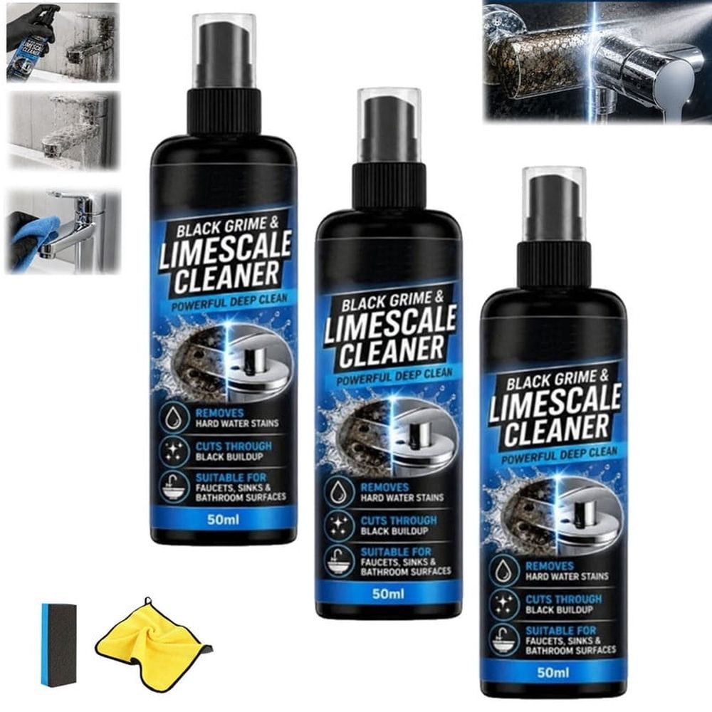 Limescale & Black Grime Cleaner,Limescale Remover Spray (3Pcs) | Bathroom Cleaner For Hard Water Stains, Calcium Buildup, Soap Scum And Grime On Shower, Tile And Sink Surfaces