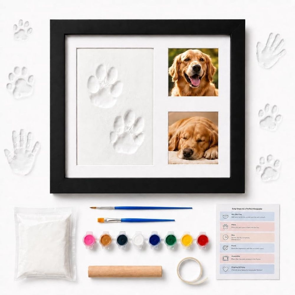 Horse Hoofprint & Family Keepsake Clay Kit – for Paws, Hands & Footprints Made by You & Personalise It Your Way, Wood Frame Imprint Clay Keepsake Kit, with Complete DIY Painting Set
