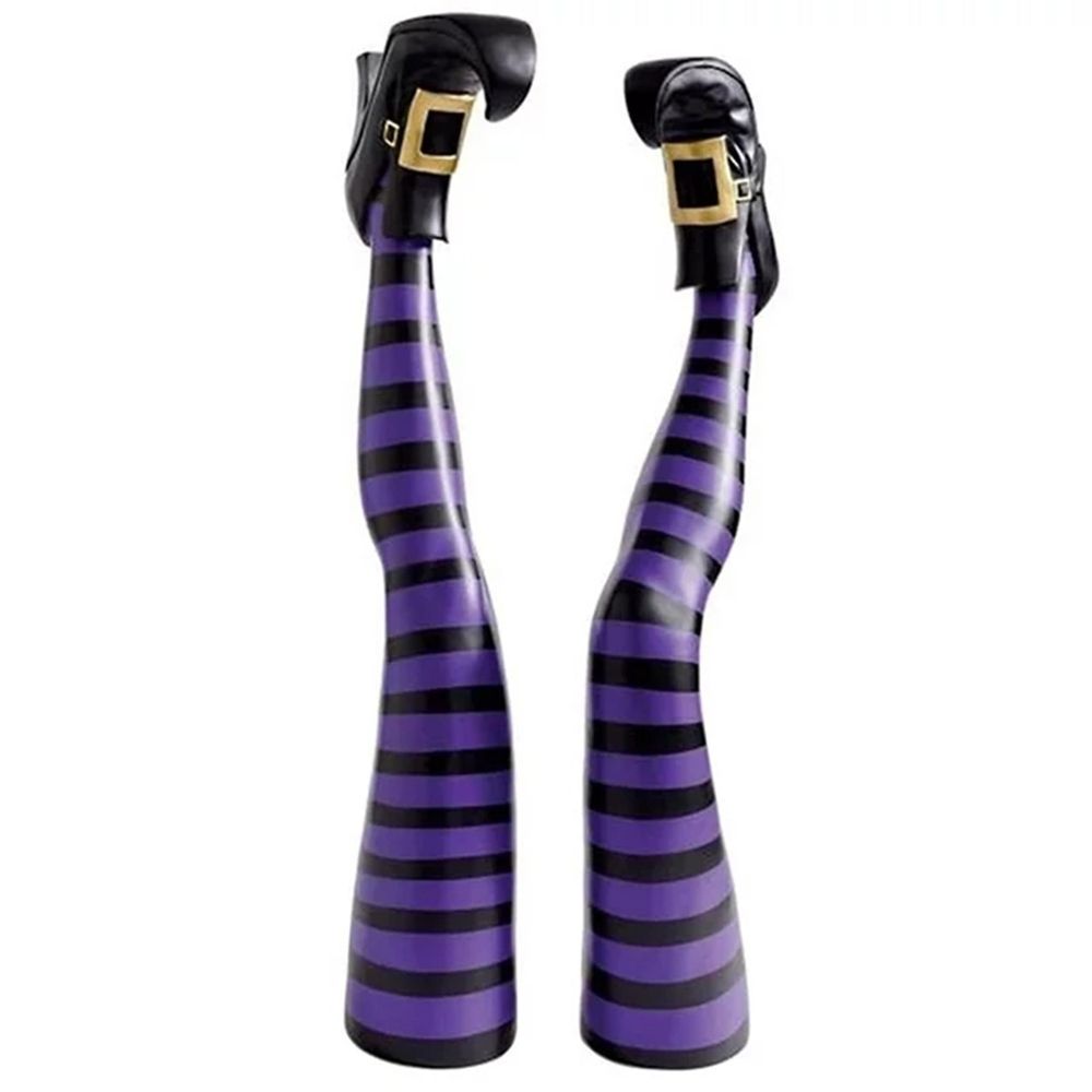 Halloween Witch Legs Yard Stake, 3D Windproof Outdoor Lawn Garden Decor With Metal Stake, 15 Inch, Purple Stripe