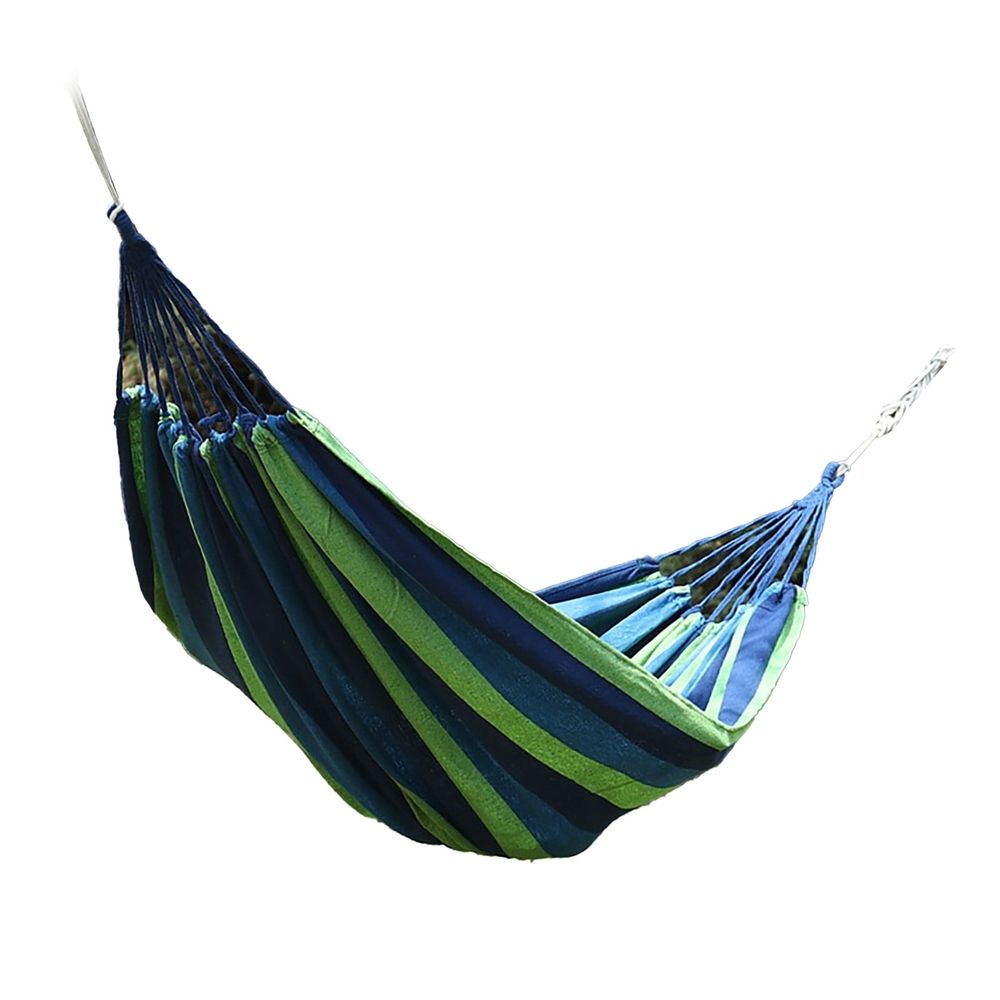 Garden Hammock Polyester Cotton Single Double Hammock Up to 440.9lb Anti Rollover Portable Hammock for Camping Outdoor Indoor Patio Backyard Blue Green