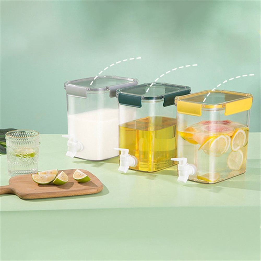 Beverage Dispenser With Lid And Faucet Food Grade Plastic Refrigerator Dispenser For Lemonade Cold Juice Injection Cooler Iced Tea