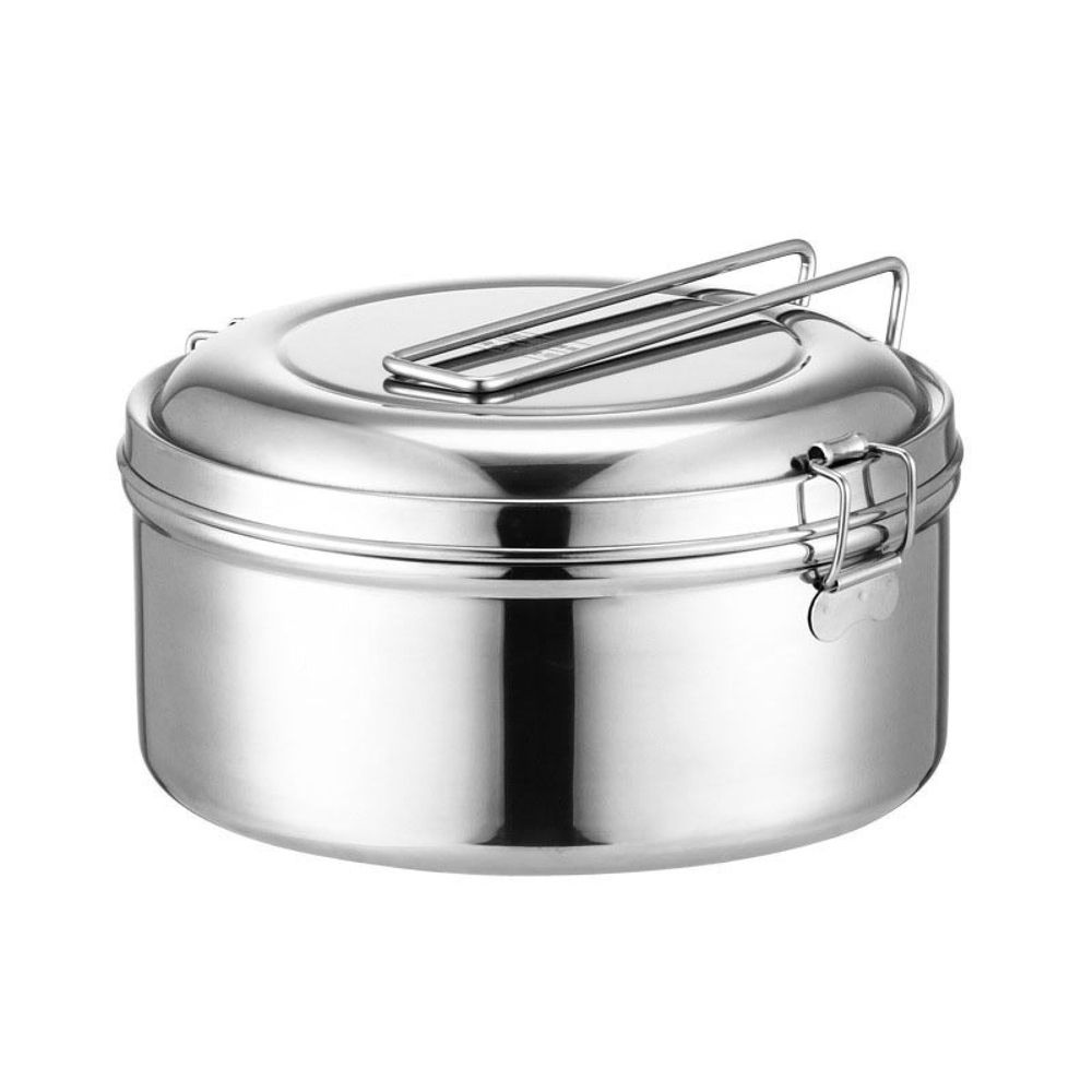 Stainless Camping Bowls With Locking Lid Camping Cook Pot Folding Handle Round Lunch Box Stainless Camping Pot