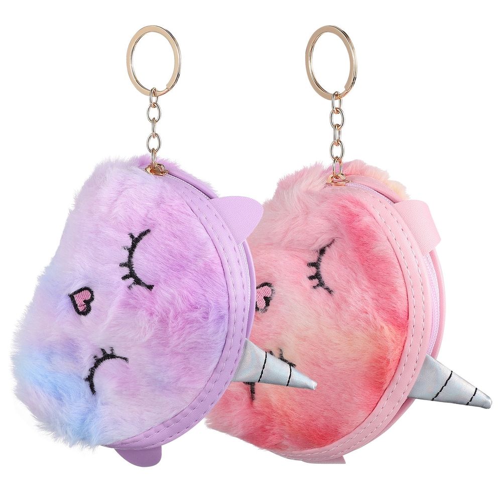 Plush Wallets for Girls, Assorted Colors, Soft Material, Cute Design, 2-Piece Set for Storage and Daily Use