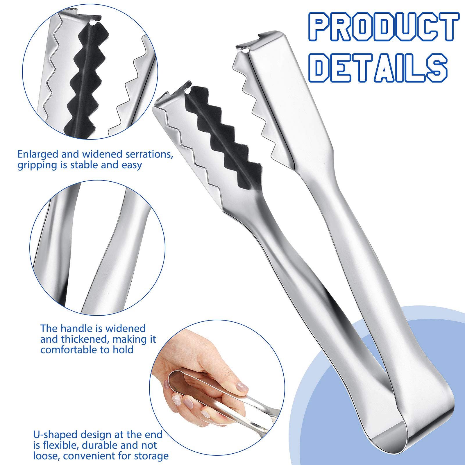 2 Pieces 6.2 inch Stainless Steel Ice Tongs for Ice Bucket Ice Cube Serving Tongs with Teeth for Cocktails Whiskeys Kitchen Food