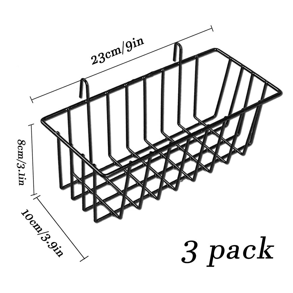 3 Pack Wall Grid Panel Hanging Wire Basket,Wall Storage and Display Basket,Grid Wall Storage Basket for Kitchen,Black