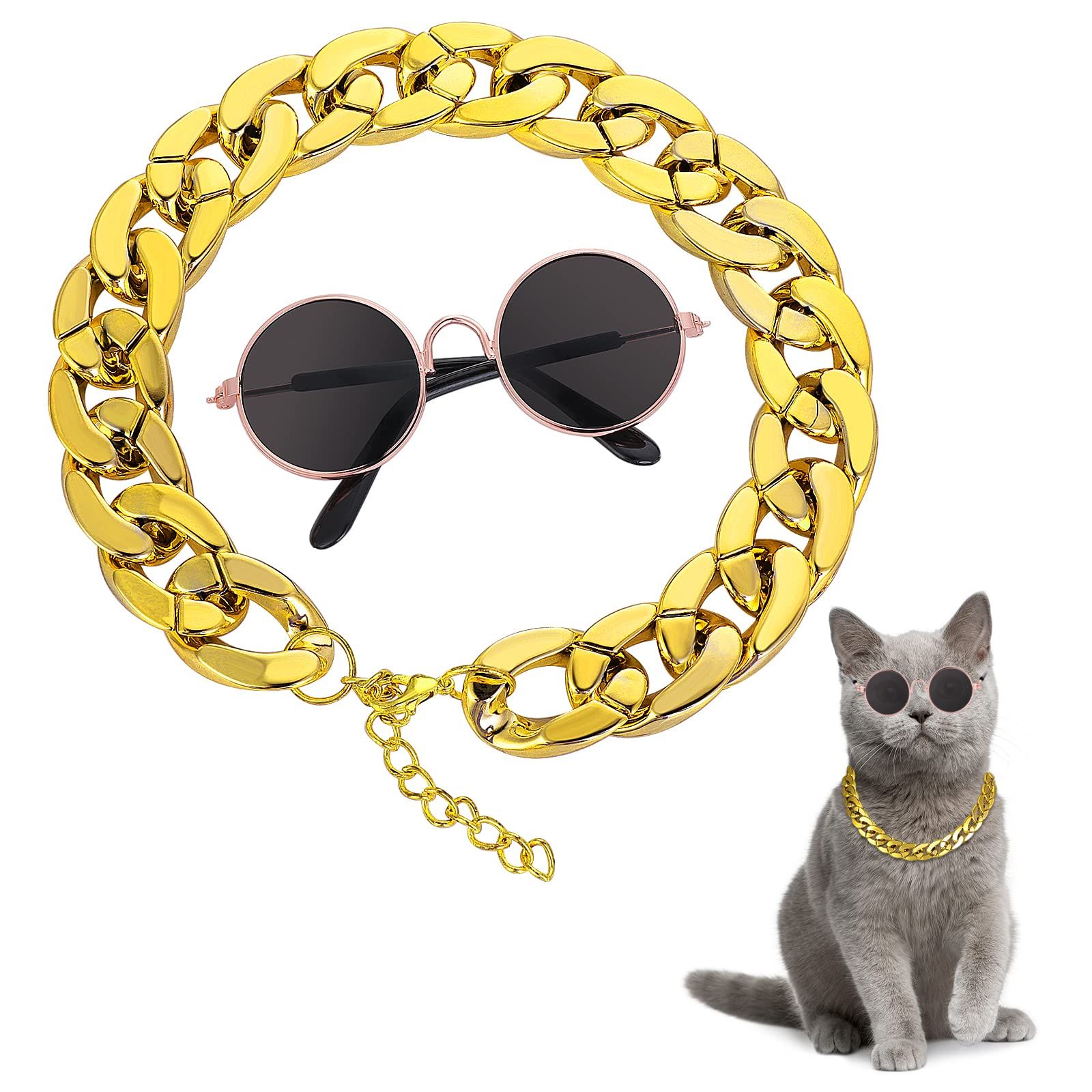 Cat Sunglasses Gold Chain Costume Decorations UV Protection Classic Retro Puppy Retro Sunglasses Faux Photo Props