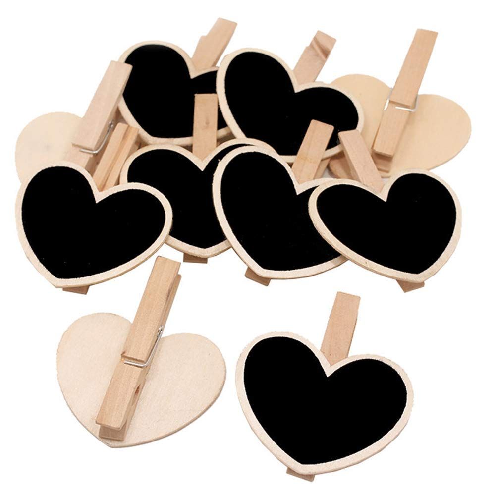 20pcs Mini Heart-Shaped Chalkboard Blackboard with Wooden Clip Chalkboard Tags Message Board Signs with Peg