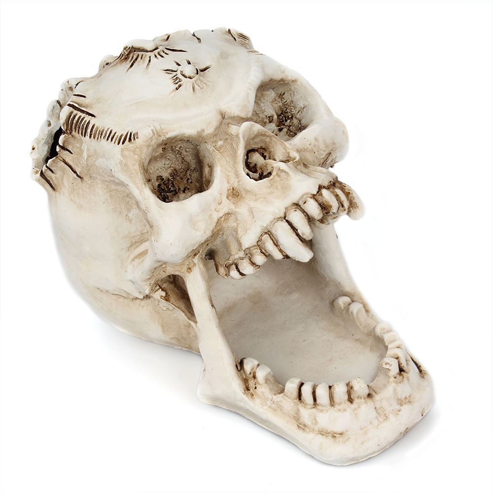 Halloween Skull Pen Holder, Office Desktop Skulls Decor, Spooky Open Mouth Skeleton Head Decoration for Office and Home