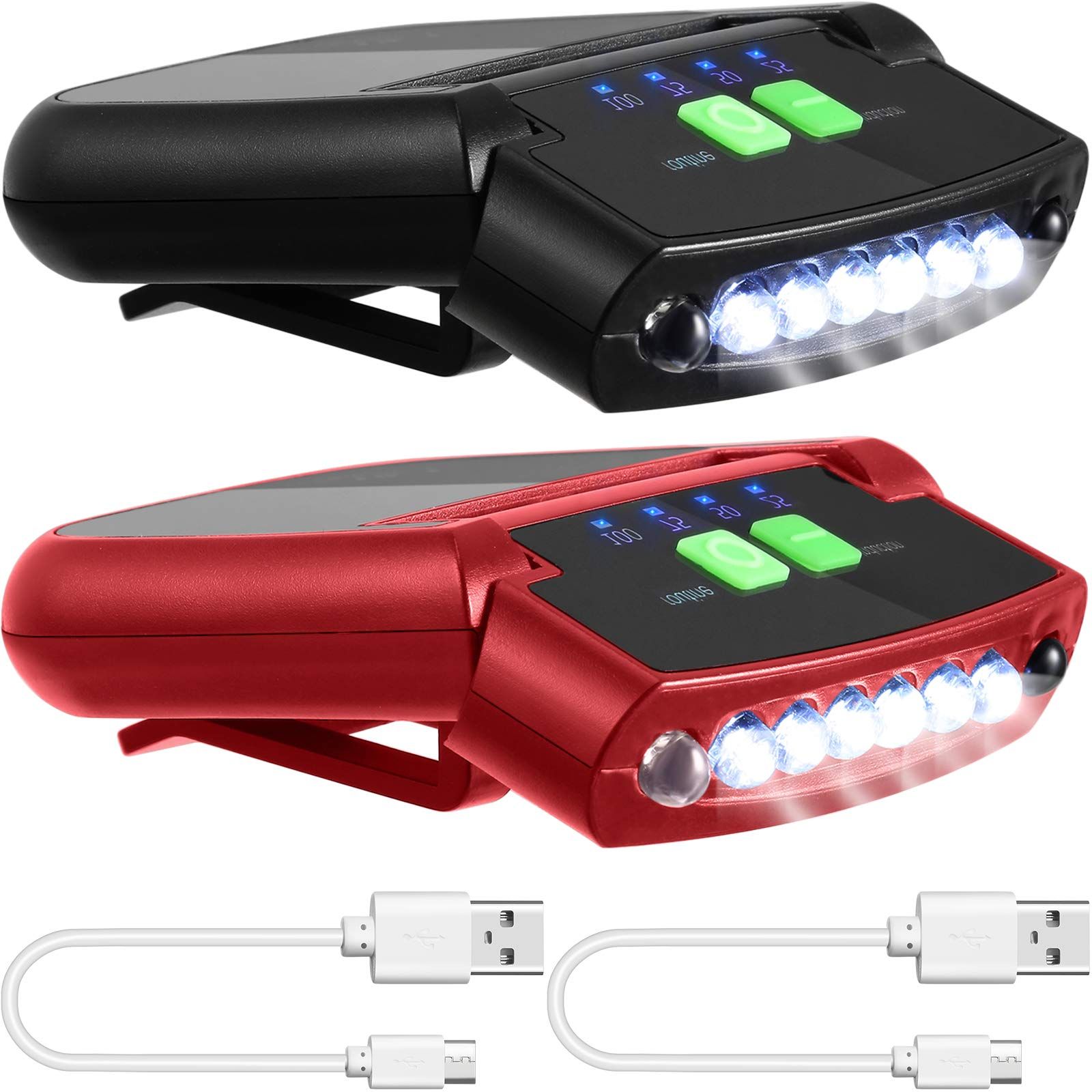 2 Pieces LED Clip on Cap Lights USB Rechargeable Cap Flashlight Clip Waterproof Ultra Bright Hands-Free Hat Light Flashlight