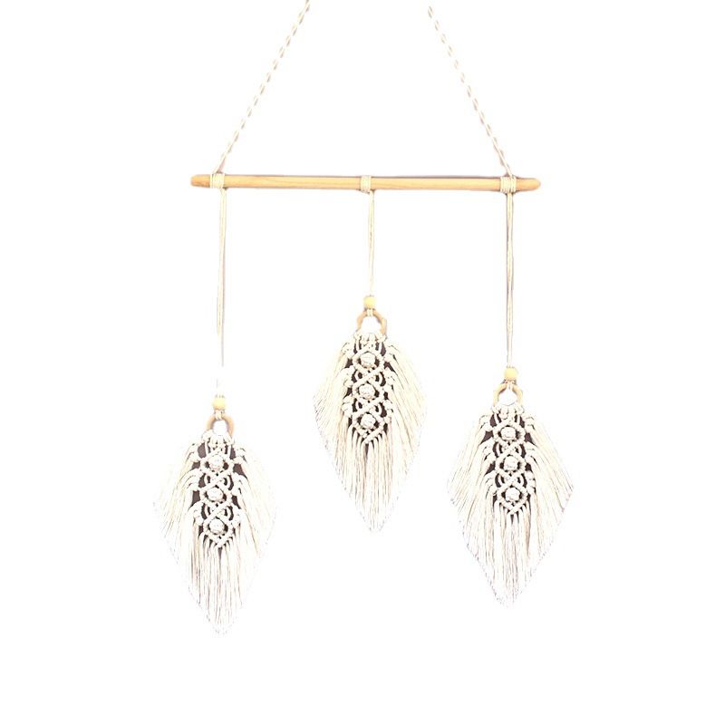 Wall Hanging Woven Tapestry Leaf Shaped Tassels Cotton Macrame Decor Wall Art Ornament for Apartment Bedroom