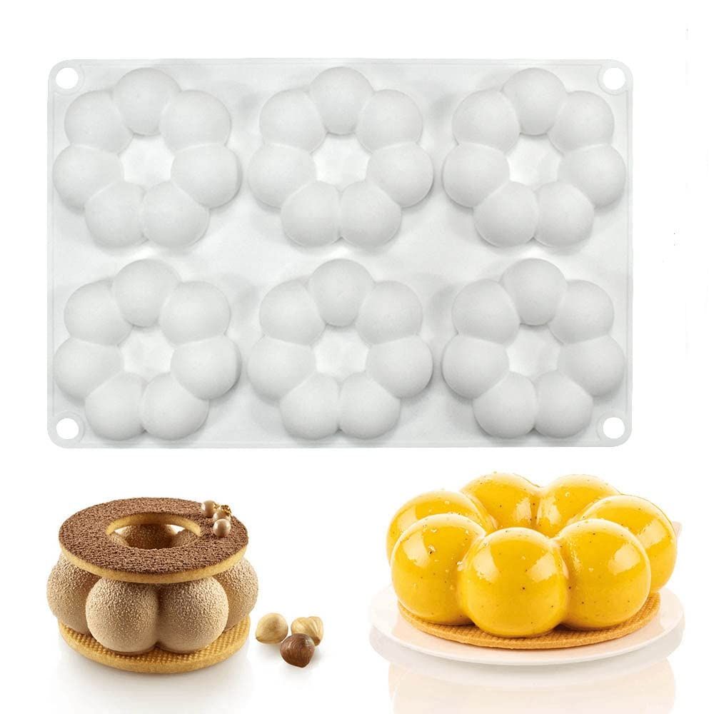 Silicone Mold Flower Shaped Silicone Donut Molds, Baking Pans, 6-Cavity Reusable Cake Maker Cookie Tray for Kitchen, Dishwasher