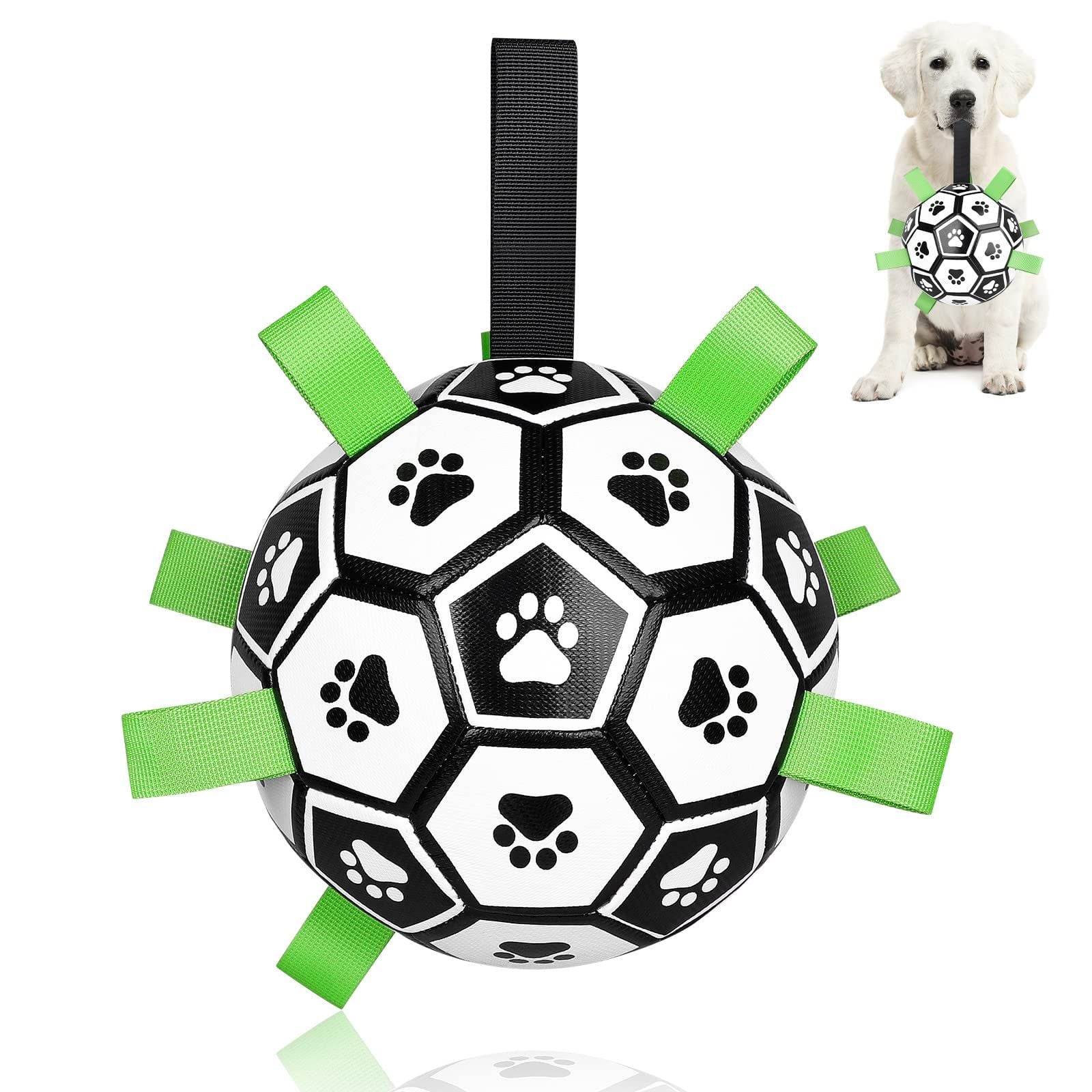 Dog Toys Soccer Ball with Straps, Interactive Dog Toys for Tug of War,Puppy Birthday Gifts,Dog Water Toy,Dog Tug （7.4 inch）