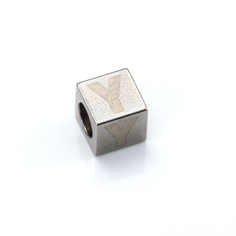 26pcs 8mm Cube Bead with Letter A-Z Spacer Beads Stainless Steel European Beads 5mm Large Hole Metal Stopper Beads