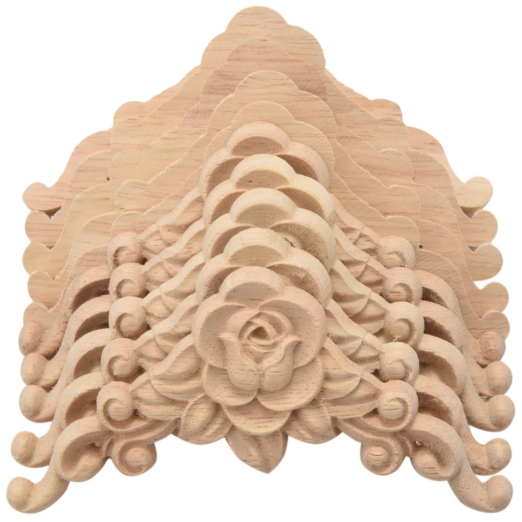 10PCS Floral Wood Carved Decal Corner Applique Decorate Frame Wooden Figurines Cabinet Decorative Crafts