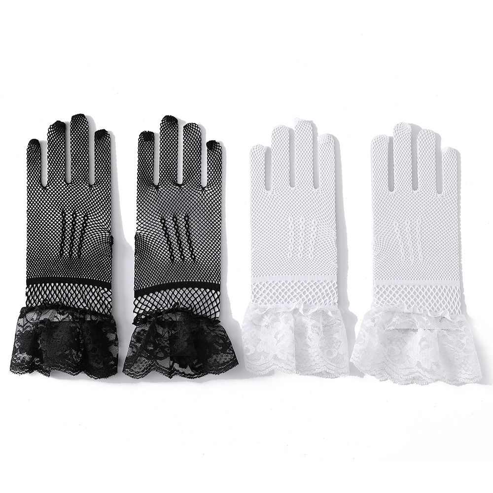 2 pairs Lace Gloves, Long Satin Gloves Tea Party Gloves for Women Short Silk Gloves Mesh Gloves Halloween Wedding