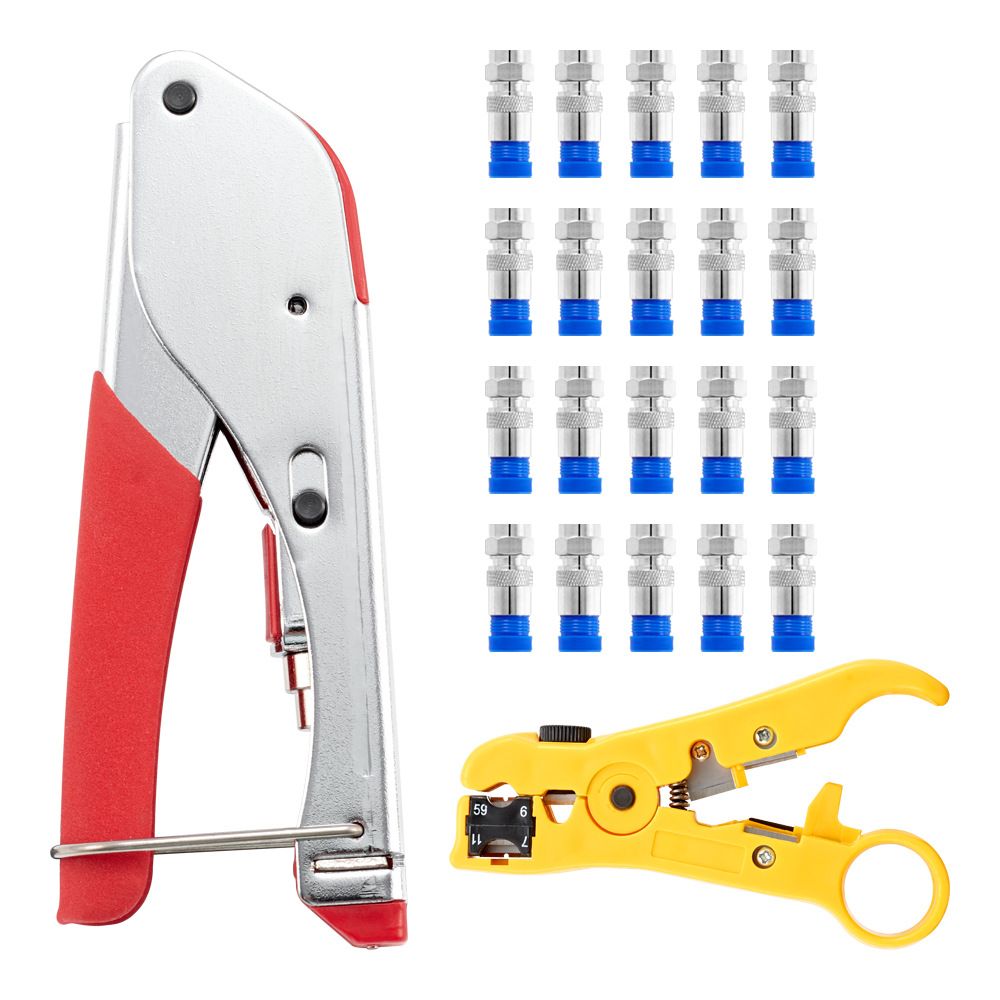 Coaxial Cable Crimper Coax Compression Tool Coaxial Cable Stripper for Cable Connector Cable Compression Tool Kit