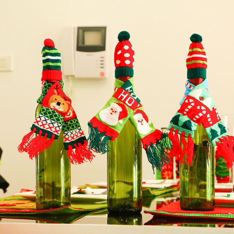 3pcs Christmas Wine Bottle Cover, Mini Xmas Hat Scarf Cute Wine Bottle Scarf Hat Decors for Christmas Party Table Decorations