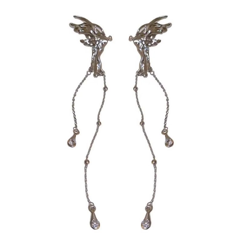 Butterfly Ear Cuff Earrings For Women Non Pierced Tassel Style Zircon Chain Dangle Long Shiny Cute Elegant Butterfly Wing Ear