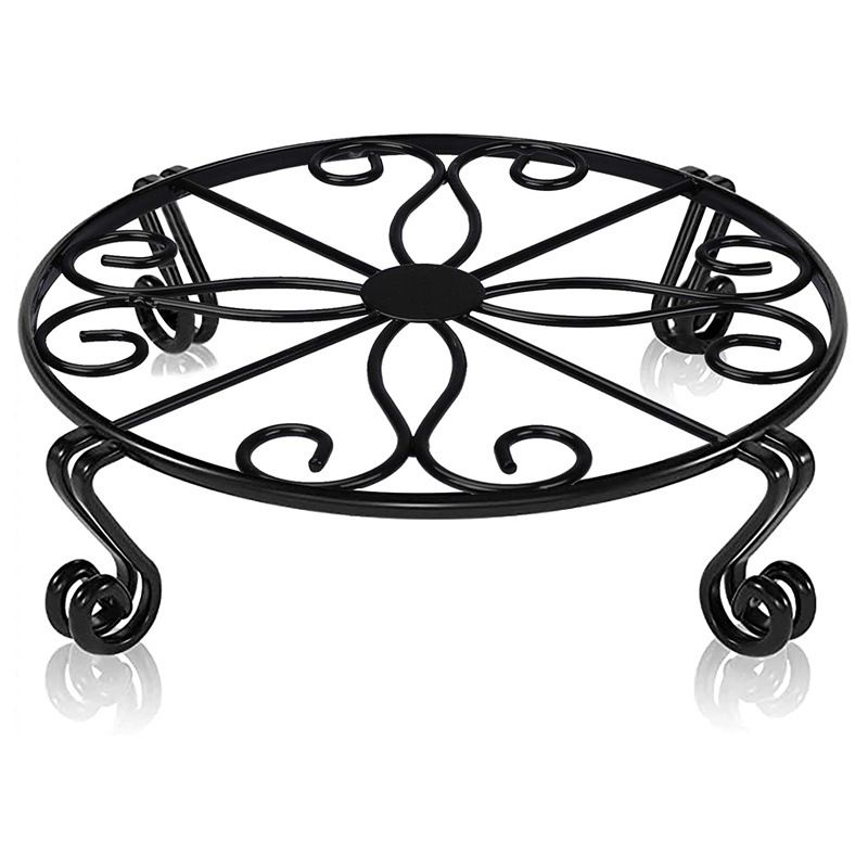 Black Plant Stand for Flower Pot Heavy Duty Potted Holder Indoor Outdoor Metal Rustproof Iron Garden Container Round Supports Rack