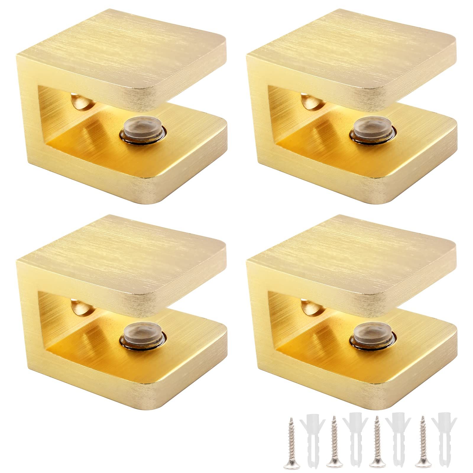 4pcs Shower Shelf Clips Glass U Clamp Shelf Adjustable Support Bracket No Drill on Glass Clips Shelf Hardware
