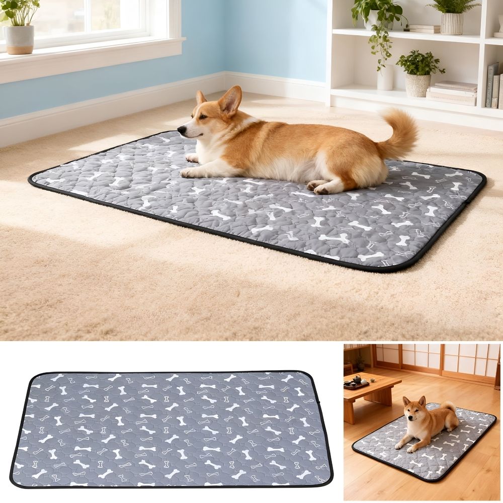 4 Pcs Washable Pee Pads for Dogs, Puppy Pads Washable with Bone Print, Absorbent Reusable Whelping Pads Non-Slip Dog Mats for Floor Protector, Couch Cover, Crate. (50*70Cm)