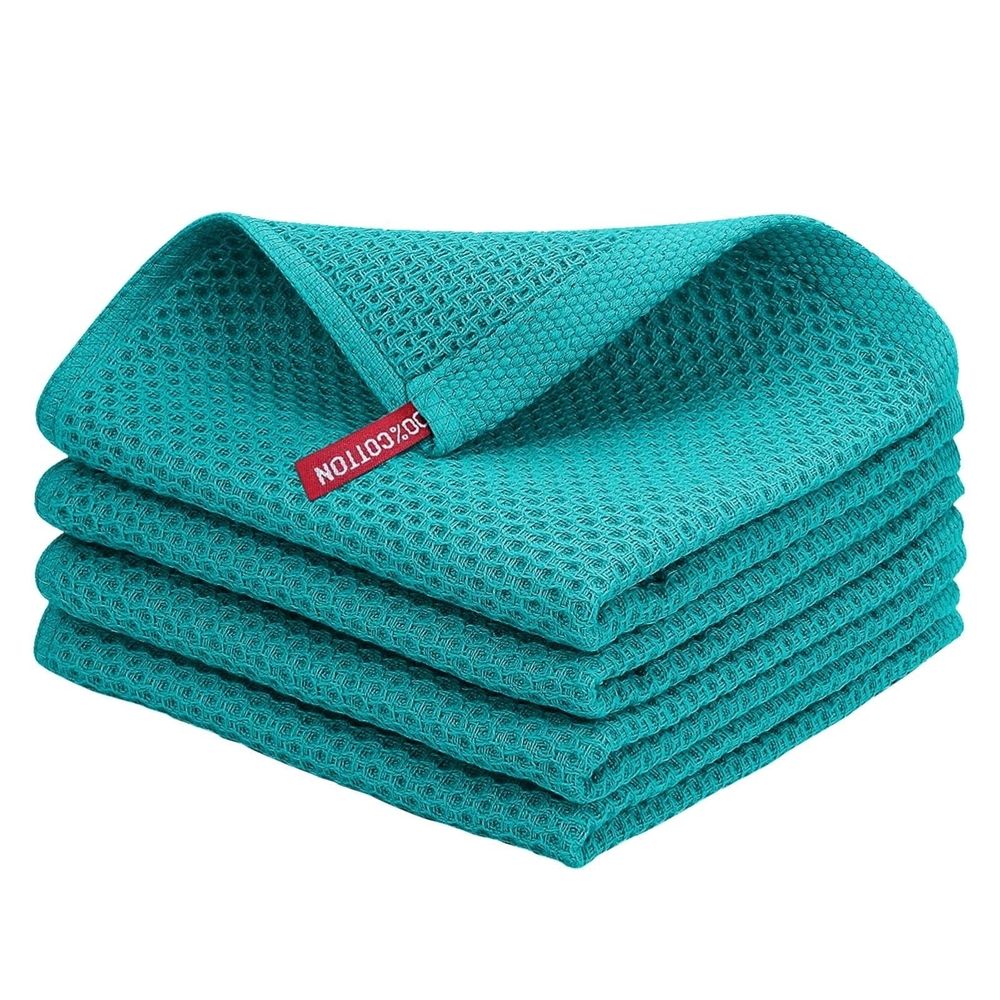 Kitchen Dishcloth Set 100% Cotton Waffle Weave Kitchen Dish Cloths,Ultra Soft Absorbent Quick Drying Dish Towels,13.4 X 13.4 Inches,4-Pack Dark Green
