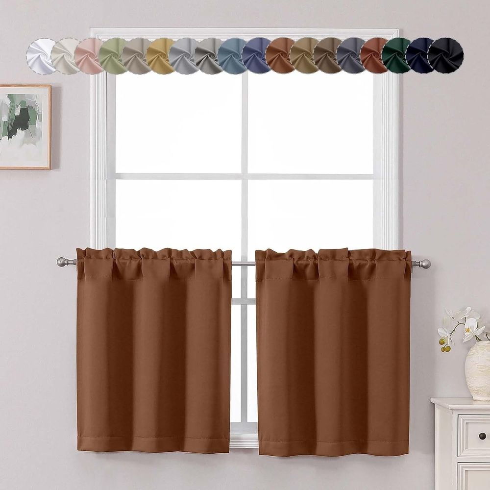 Short Black Out Curtains 36 Inch Length, Small Blackout Curtain Tier Rod Pocket Half Window Curtains for Kitchen Basement Cabinet Camper RV Bunk, 2 PCS, Each 30" Wx36 L, Black