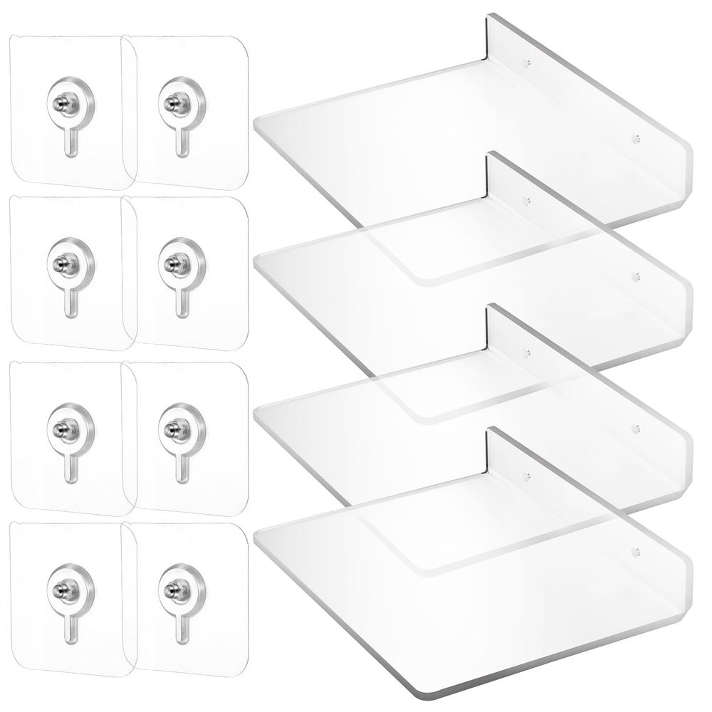 4Pcs Floating Shelves Transparent Acrylic Wall Mounted No Drill Storage for Kitchen Bathroom