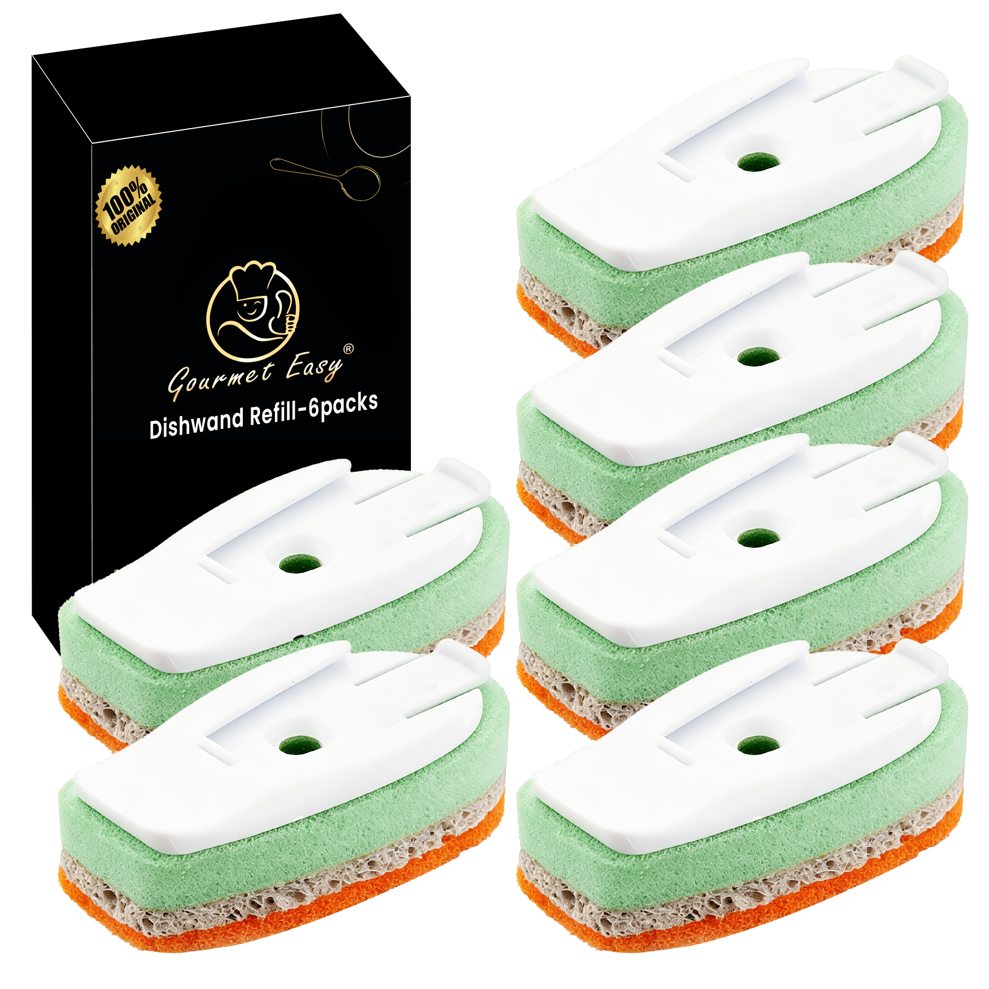 Gourmet Easy Dishwand Sponge Refills for Soap Dispenser, Non-Scratch, 6Pack