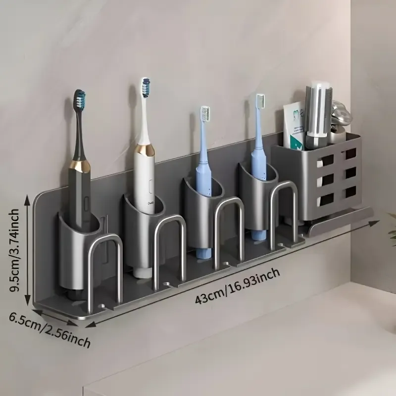 ✨ 2nd Gen Space Aluminium Toothbrush Holder | Drill-Free PLUS Upgrade | Large Capacity, Bottom Drainage, Strong Adhesive for a Clutter-Free Bathroom!/Four people have no cup money.